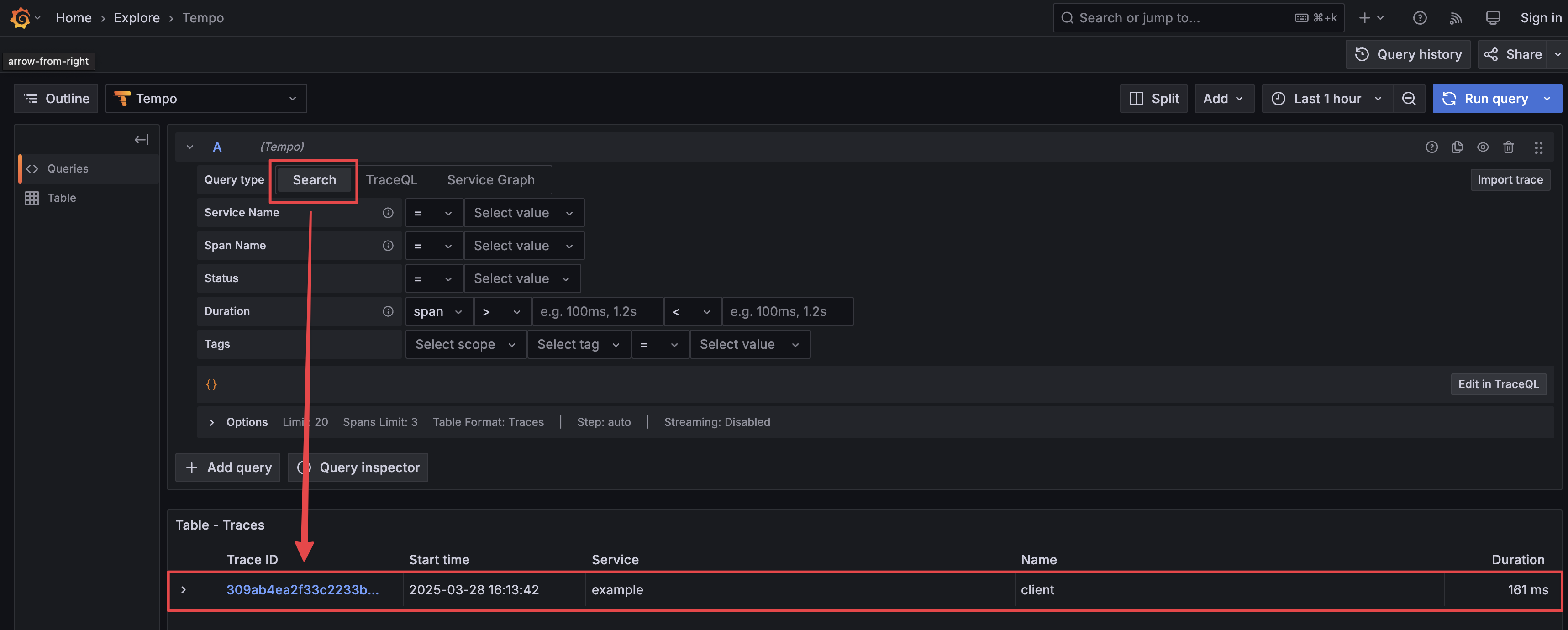 Tempo Search Selector