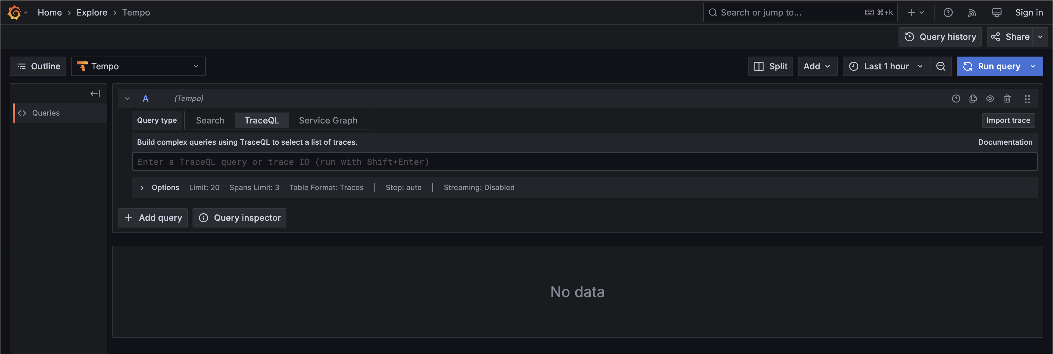 Tempo TraceQL Interface